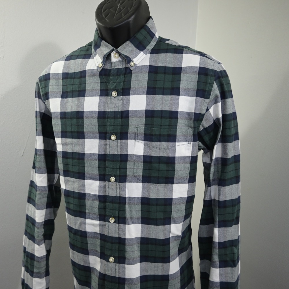 J.Crew Button Up Dress Shirt Mens Medium Slim Green Plaid Long Sleeve Cotton